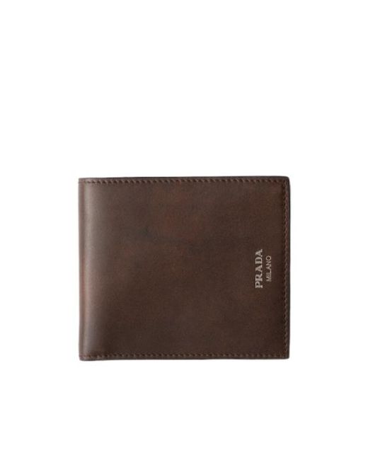 Prada Brown Antiqued Leather Wallet