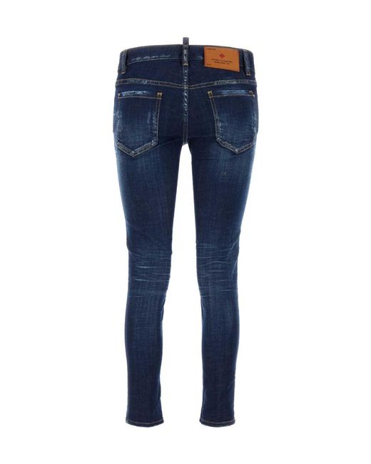 DSquared² Blue Distressed Dark Clean Wash Jennifer Jeans