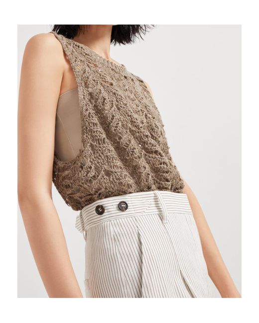 Brunello Cucinelli White Striped Straight-Leg Pants