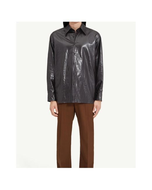 MM6 by Maison Margiela Gray Shiny Coated Linen Shirt for men