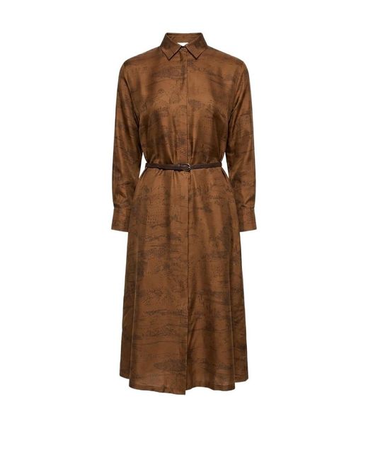 Max Mara Brown Belted Shirt Midi Dress