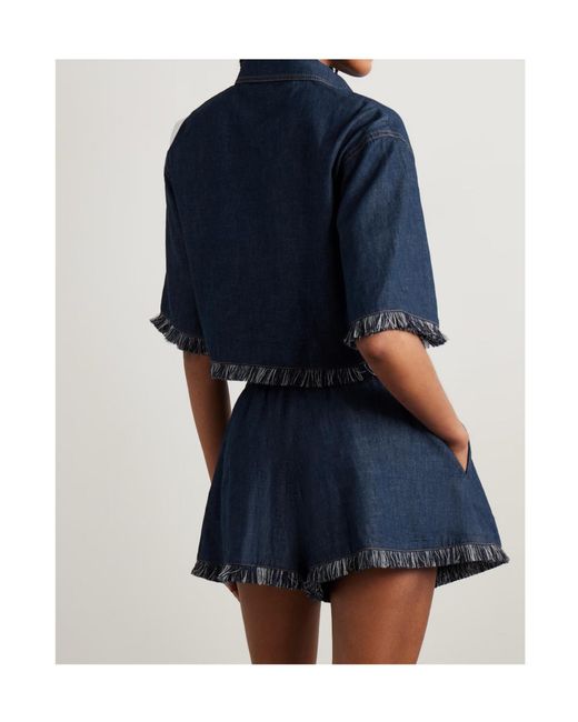 Zimmermann Blue Rhiannon Fringe Denim Shirt