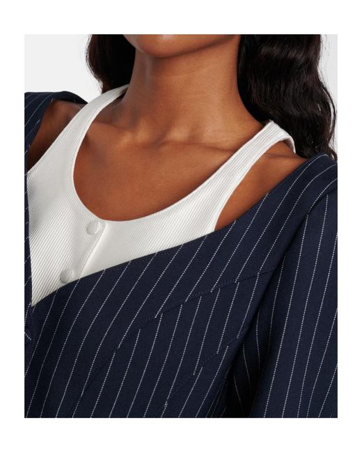 Mugler Blue Striped Long-Sleeve Casual Jacket