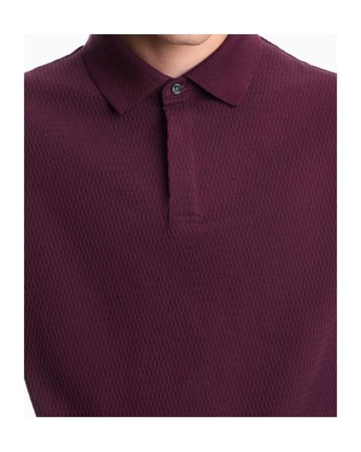 Emporio Armani Purple Textured-Knit Polo Shirt for men
