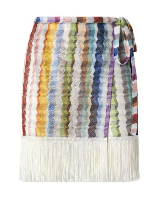 Missoni Blue Zigzag Fringe-Trim Skirt