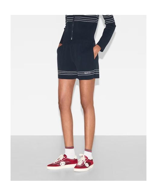 Gucci Blue Fabric Shorts With Intarsia