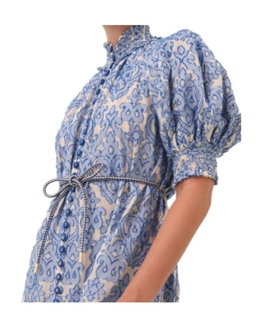 Zimmermann Blue Wylie Lantern Midi Dress