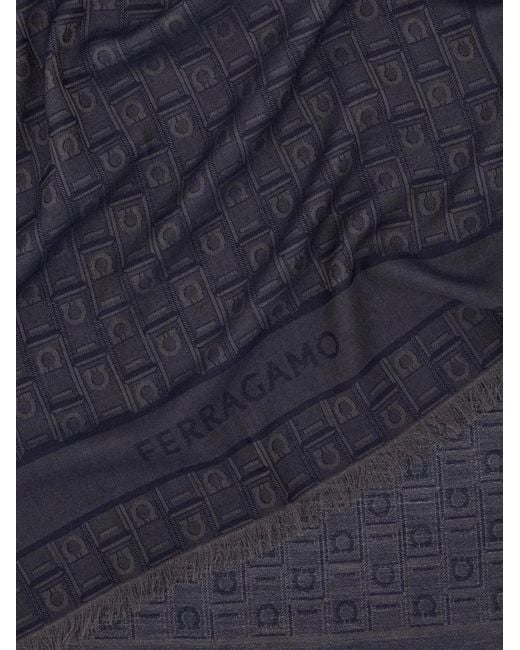 Ferragamo Blue Ferragamo Monogram Jacquard Frayed Scarf for men