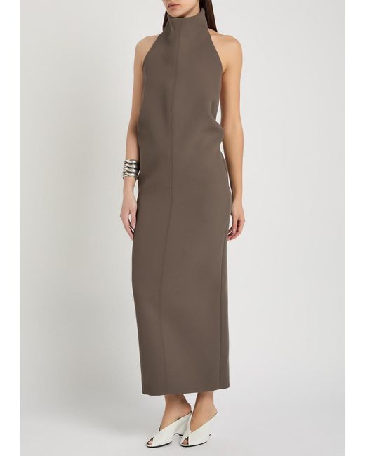 Khaite Brown Roxanne Open-Back Crepe Midi Dress