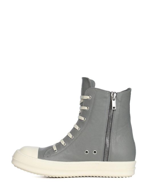 Rick Owens Gray Zipped Leather High-Top Sneakers for men