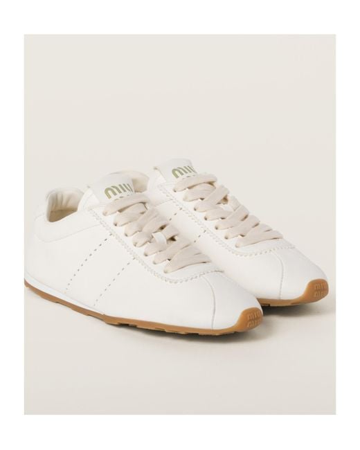 Miu Miu White Plume Lace-Up Sneakers