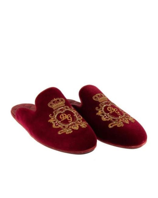 Dolce & Gabbana Brown Logo Embroidered Velvet Slides for men