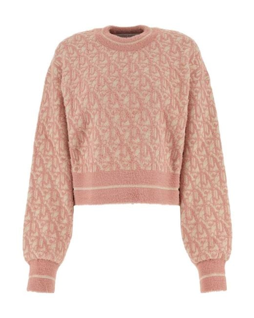 Palm Angels Pink Pattern Jacquard Crewneck Jumper