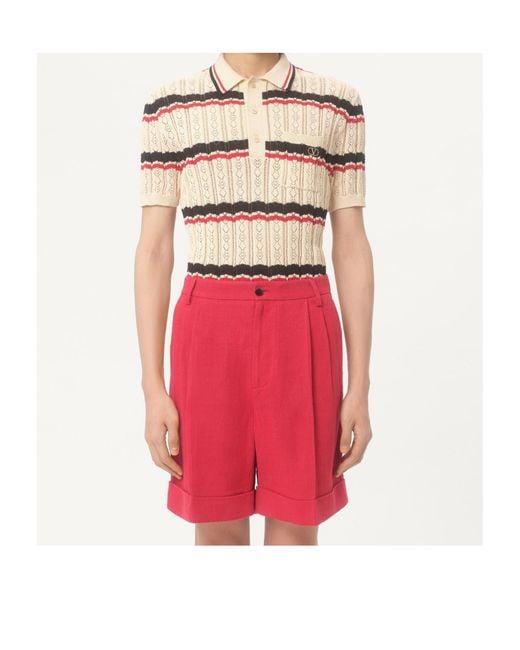 Valentino Natural Striped Knitted Polo Shirt for men
