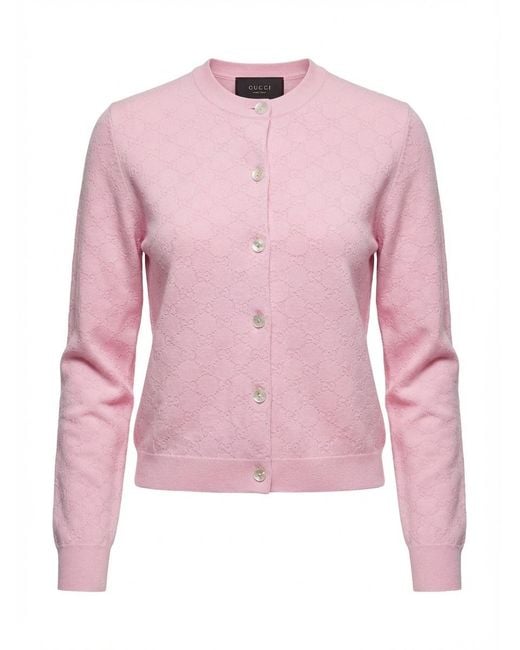 Gucci Pink Gg Fine Jacquard Cardigan