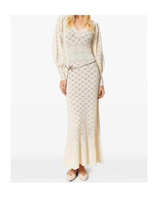 Twinset White Floral Knitted Maxi Dress