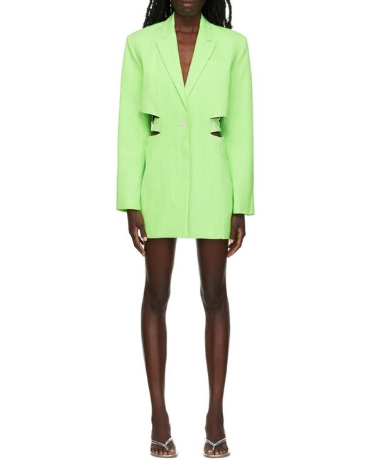 Jacquemus Green Bari Neon Cutout Woven Mini Dress