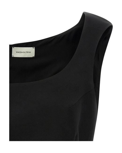 Magda Butrym Black Floral-Appliqué Sleeveless Top