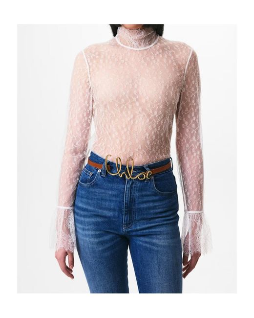 Chloé White Sheer Floral Lace Blouse