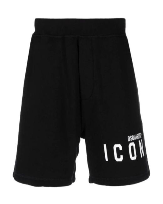 DSquared² Black Logo-Printed Elasticated Waistband Track Shorts for men
