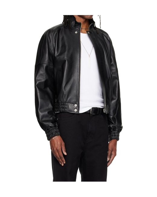 Lu'u Dan Black Stand-Up Collar Leather Jacket for men