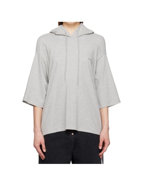 Pushbutton Gray Square Short-Sleeved Hoodie