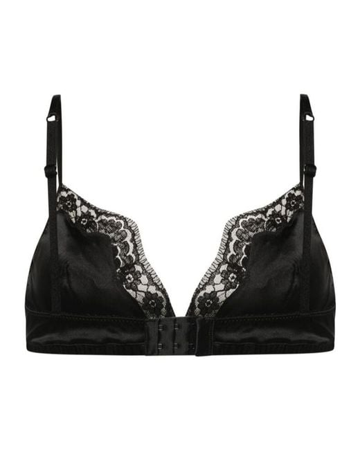 Dolce & Gabbana Black Lace Detailed Soft-Cup Satin Bra