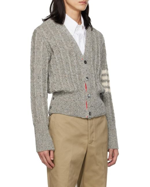 Thom Browne Gray Rwb Striped Twist Cable-Knitted Cardigan for men