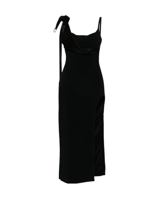 David Koma Black Satin-Bow Midi Dress