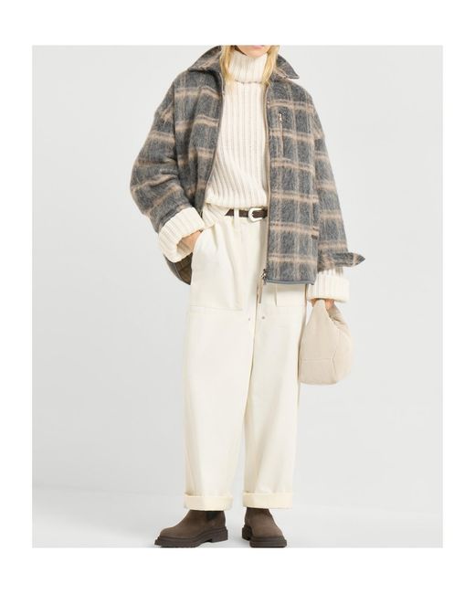 Brunello Cucinelli Gray Checked Zip-Up Knitted Jacket