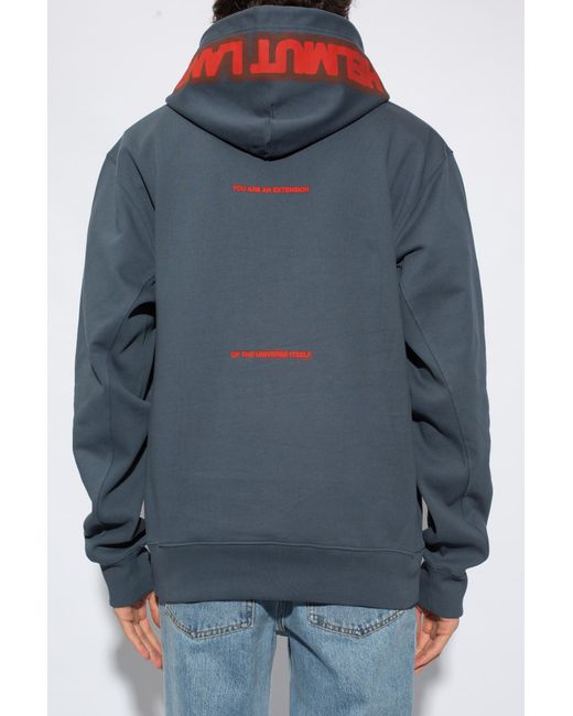 Helmut Lang Blue Graphic Printed Drawstring Hoodie for men