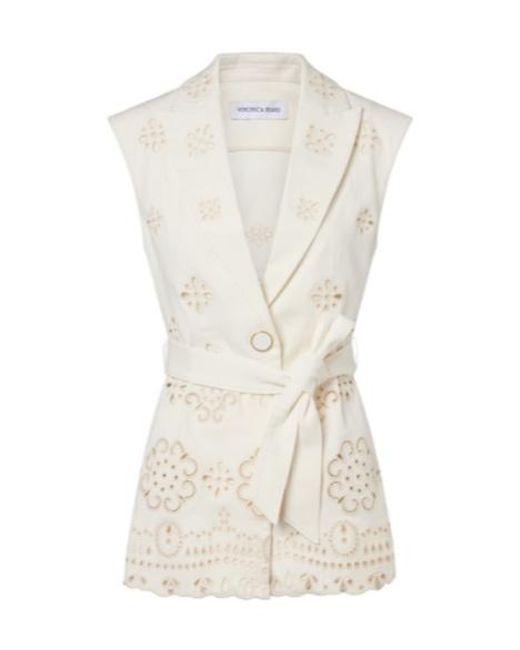 Veronica Beard White Townes Eyelet Cotton Twill Vest