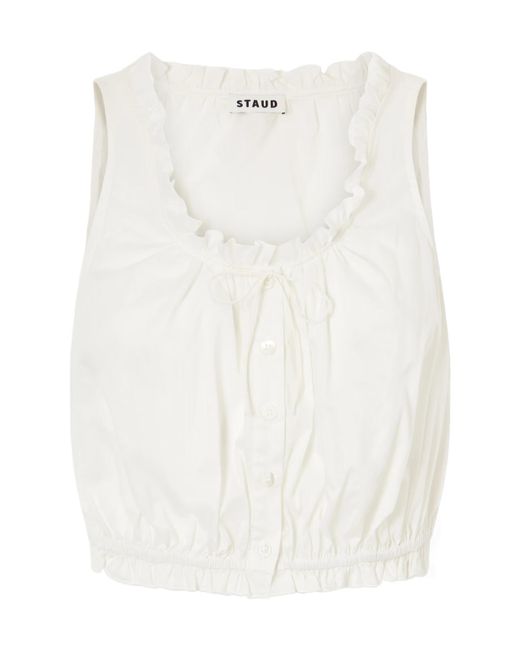 Staud White Sleeveless Cropped Top