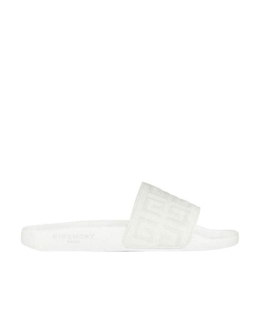 Givenchy White Embossed 4G Motif Slides