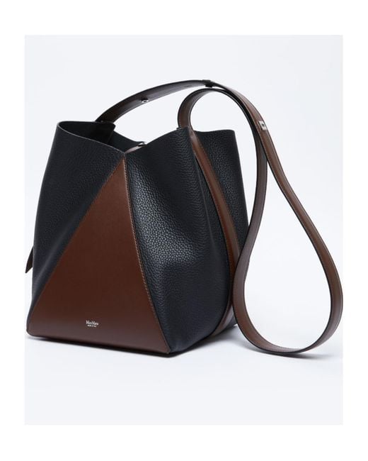 Max Mara Blue Medium Two-Tone Leather Bucket Bag