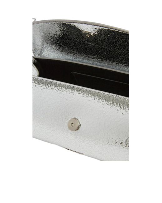 Jil Sander White Cannolo Crackled Foldover Top Clutch Bag