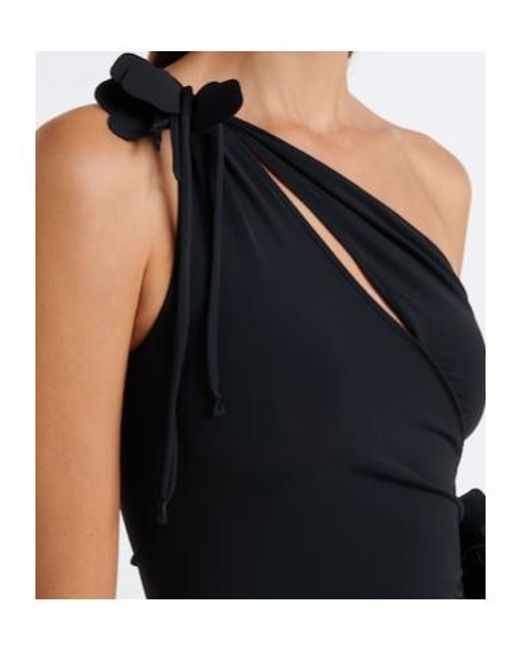 Coperni Black Asymmetrical Cocktail Dress With Floral Appliqués