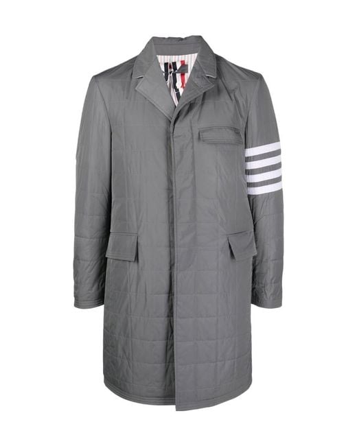 Thom Browne Gray Bar Motif Padded Tailored Coat for men