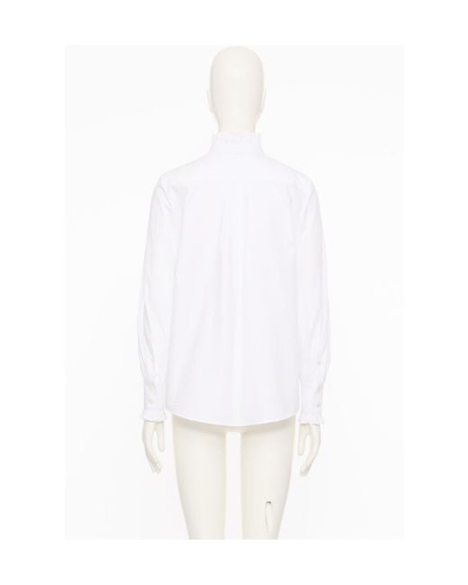 Valentino White Ruffled High-Neck Button-Up Shirt