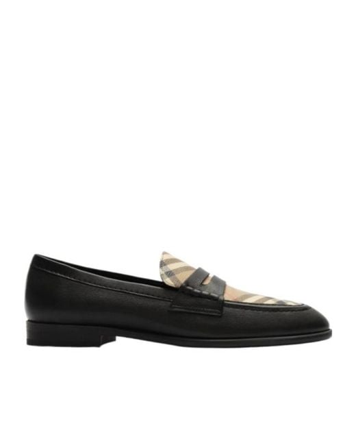 Burberry Black Check And Leather Opal Loafers