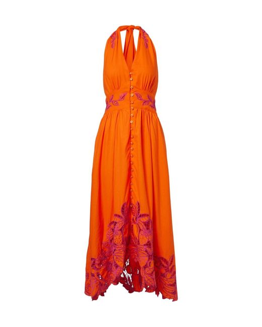 Farm Rio Red Hollowed-Out Lace Dress
