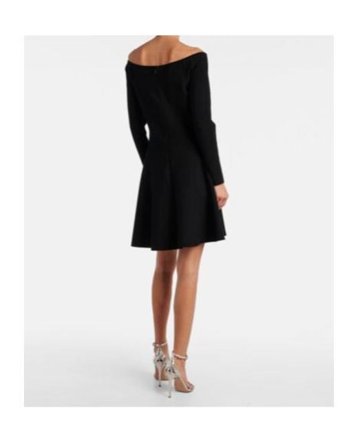 Oscar de la Renta Black Floral-Appliqué Off-Shoulder Minidress