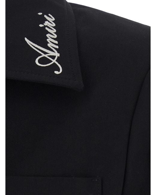 Amiri Black Logo Collar Buttoned Jacket for men