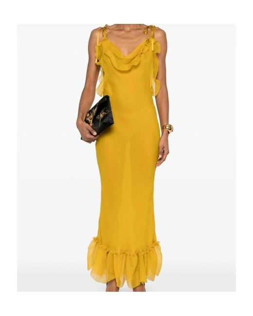 Saint Laurent Yellow Ruffled Sleeveless Dress
