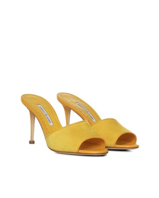 Manolo Blahnik Metallic Peep Toe 90Mm Mules