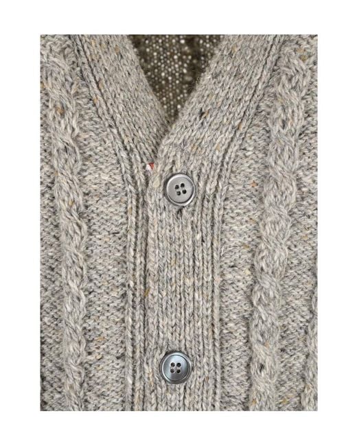 Thom Browne Gray Rwb Striped Twist Cable-Knitted Cardigan for men