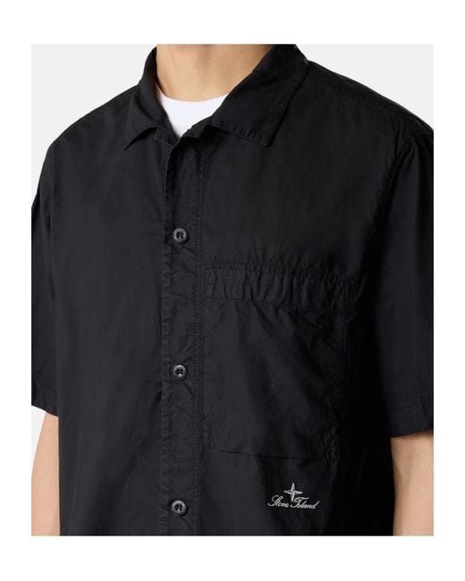 Stone Island Black Comfort-Fit Short-Sleeve Shirt With Chest Pocket for men