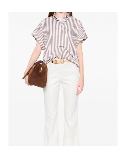 Brunello Cucinelli White Striped Relaxed Fit Blouse