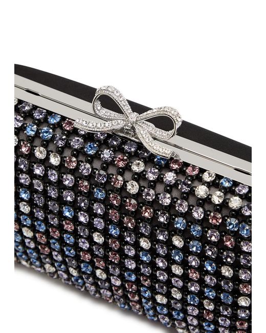 Self-Portrait Black Crystal-Embellished Satin Box Clutch