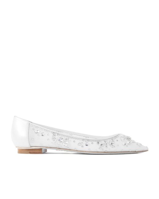 Rene Caovilla White Crystal-Embellished Lace Ballerina Shoes